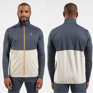 Odlo Men’s Zeroweight Warm Vest Full Zip Silver Cloud Running in Gray Beige XXL